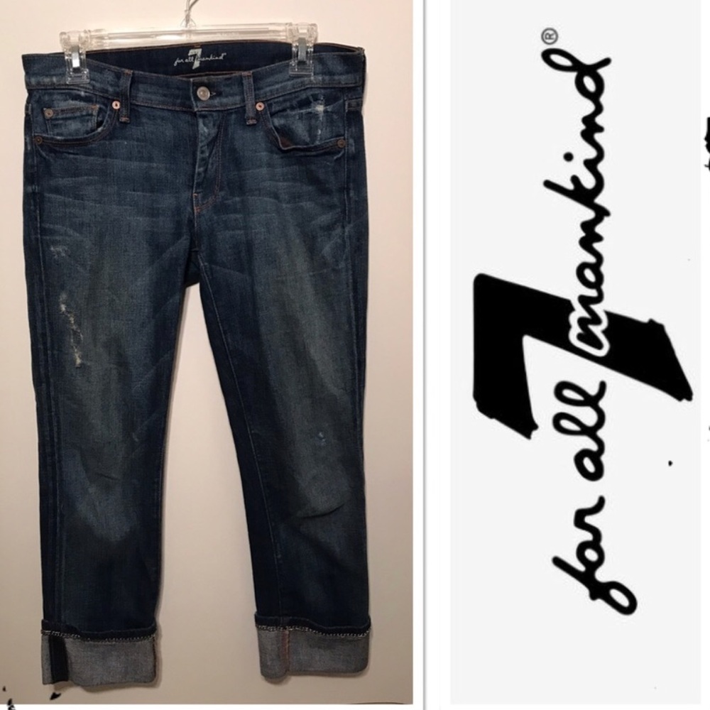 7 FOR ALL MANKIND cuffed jean chain capris  27